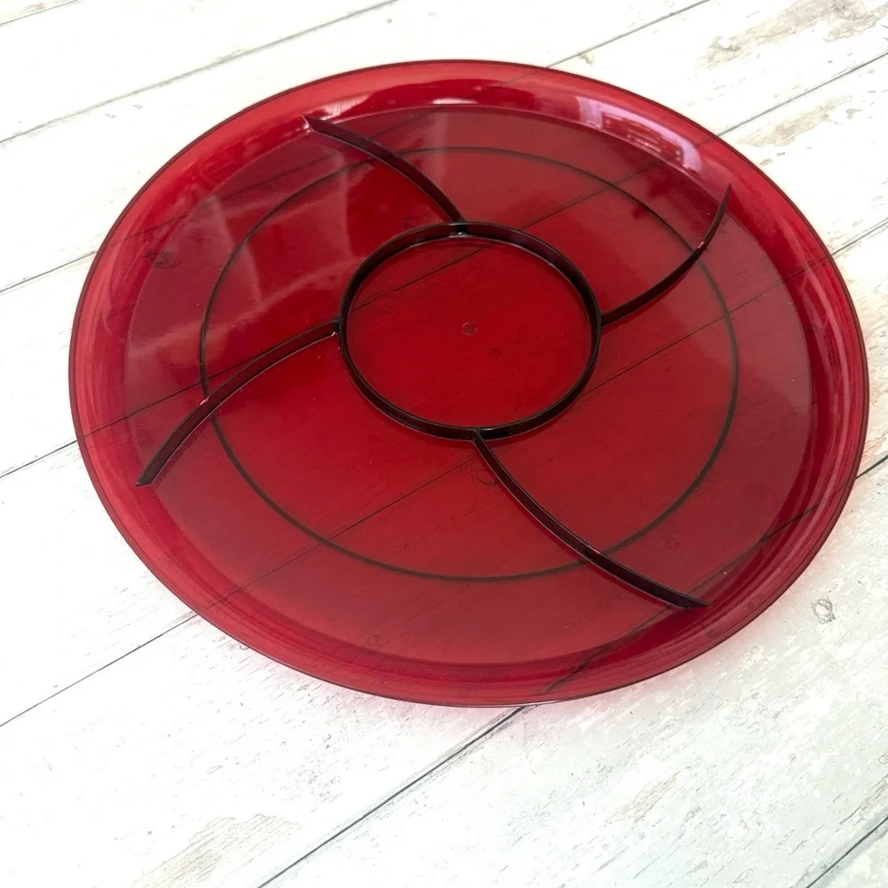 Red Divided Platter Charcuterie Board Circle Dish 16in Holiday Party Serving